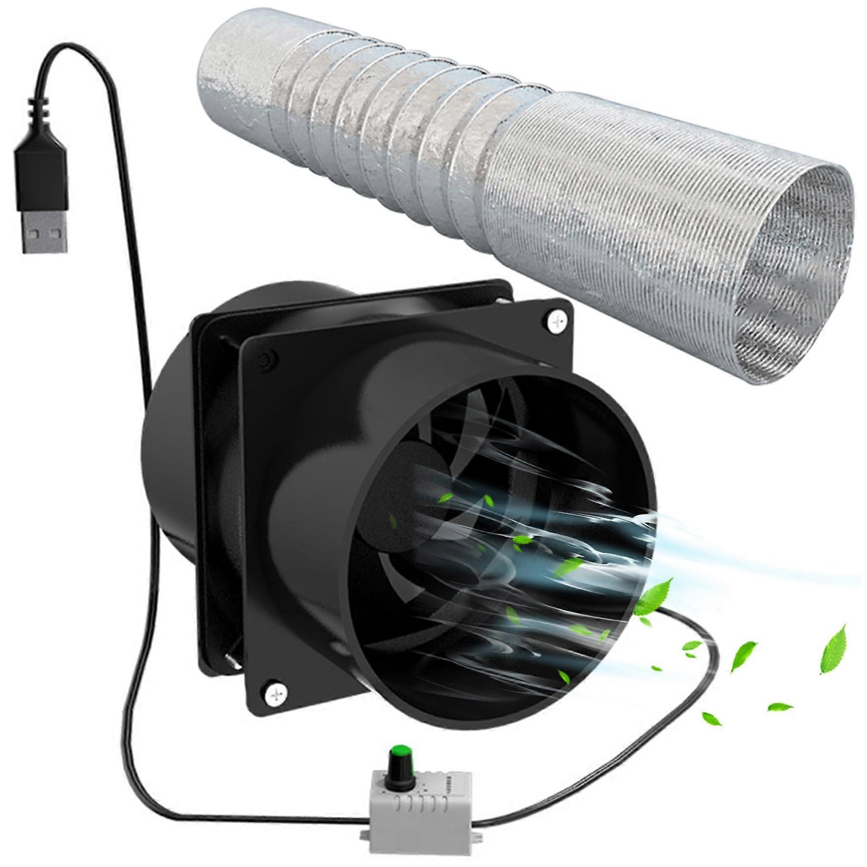 USB Extractor Fan with 10ft Duct Hose, Adjustable Speed, USB Powered for Kitchen and Bathroom