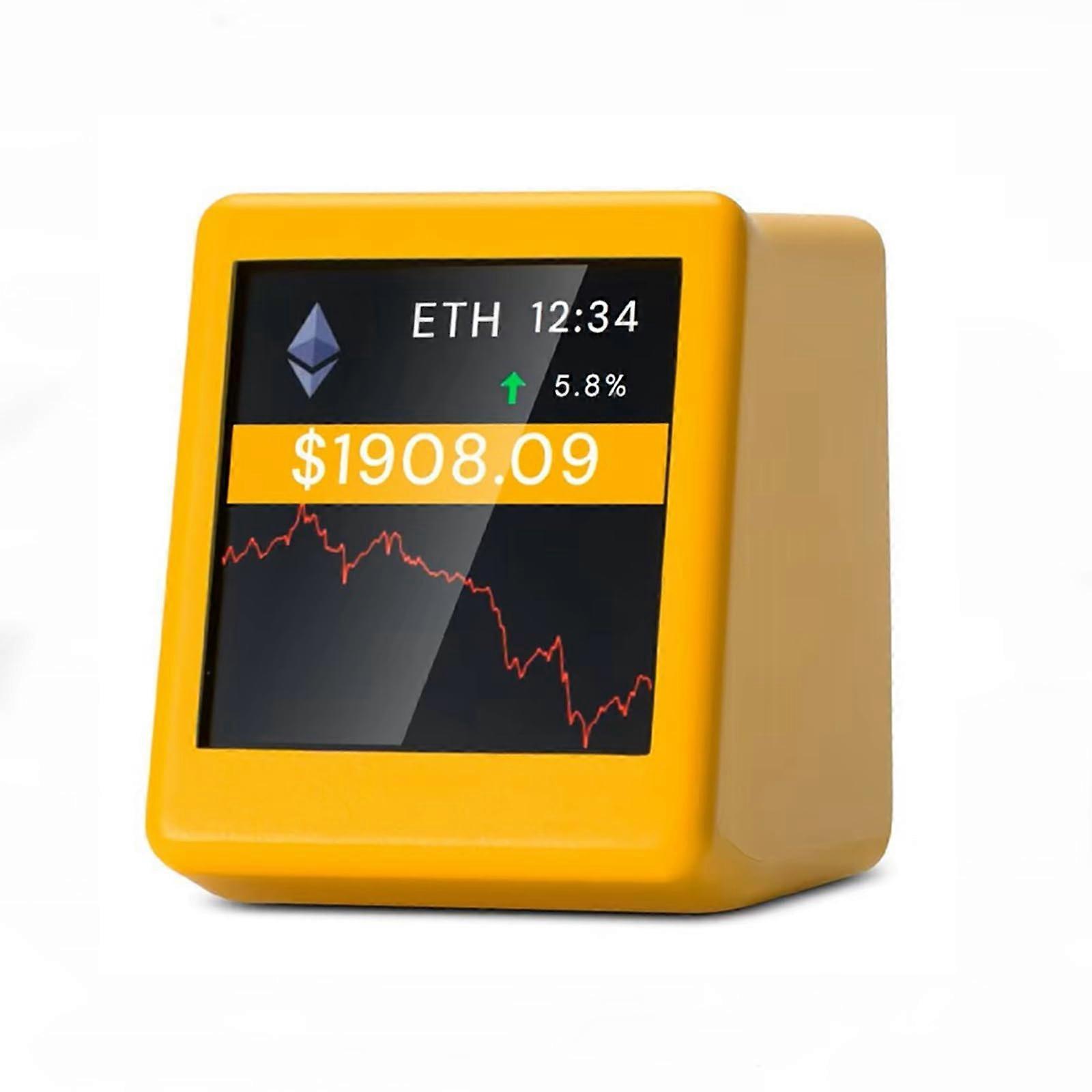 WiFi Crypto  Tracker with RealTime Bitcoin Display, Stocks and Weather Clock Yellow