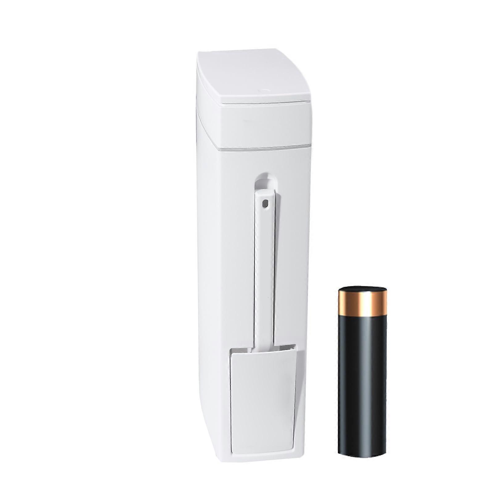 Slim Bathroom Trash Can with Lid and Toilet Brush Holder, SpaceSaving Rectangular Design