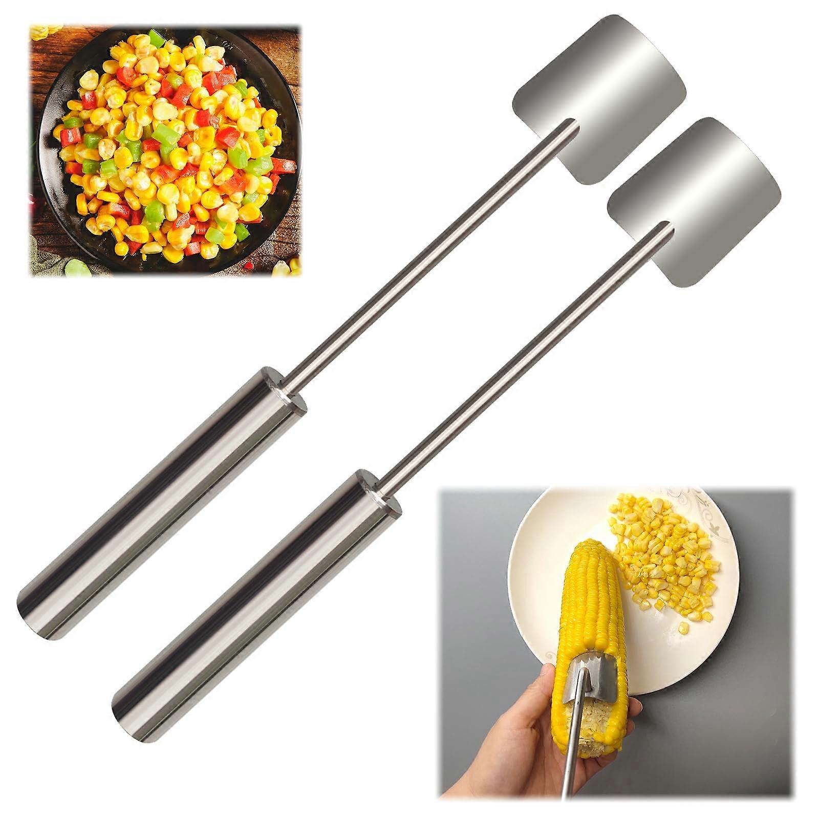 Corn Cob Peeler and Kernel Remover, Safe PushDown Stainless Steel Tool for Quick Corn Stripping, 2 Pcs