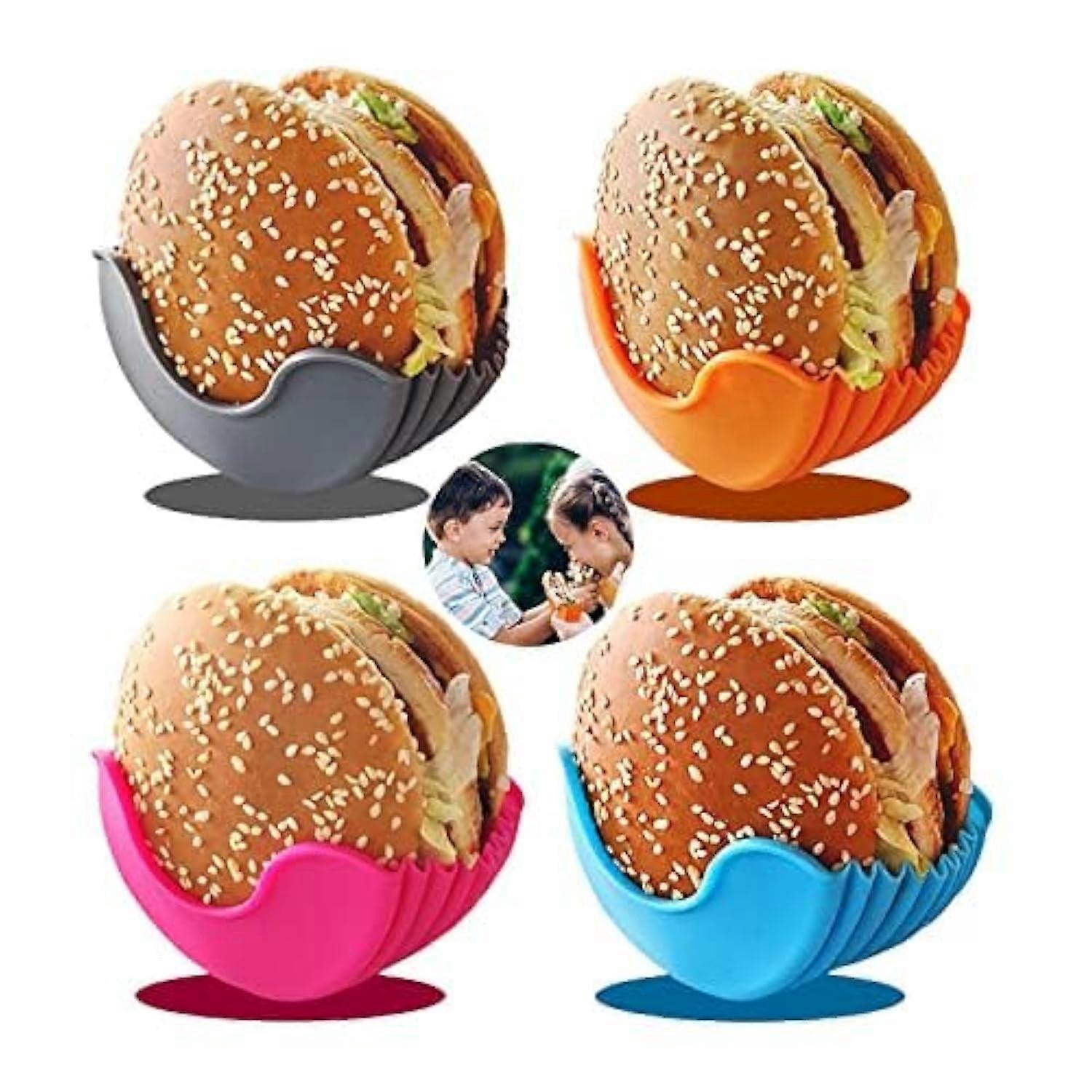 Adjustable Silicone Burger Holder Set, Reusable Sandwich Clip, Dishwasher Safe, 4 Pcs