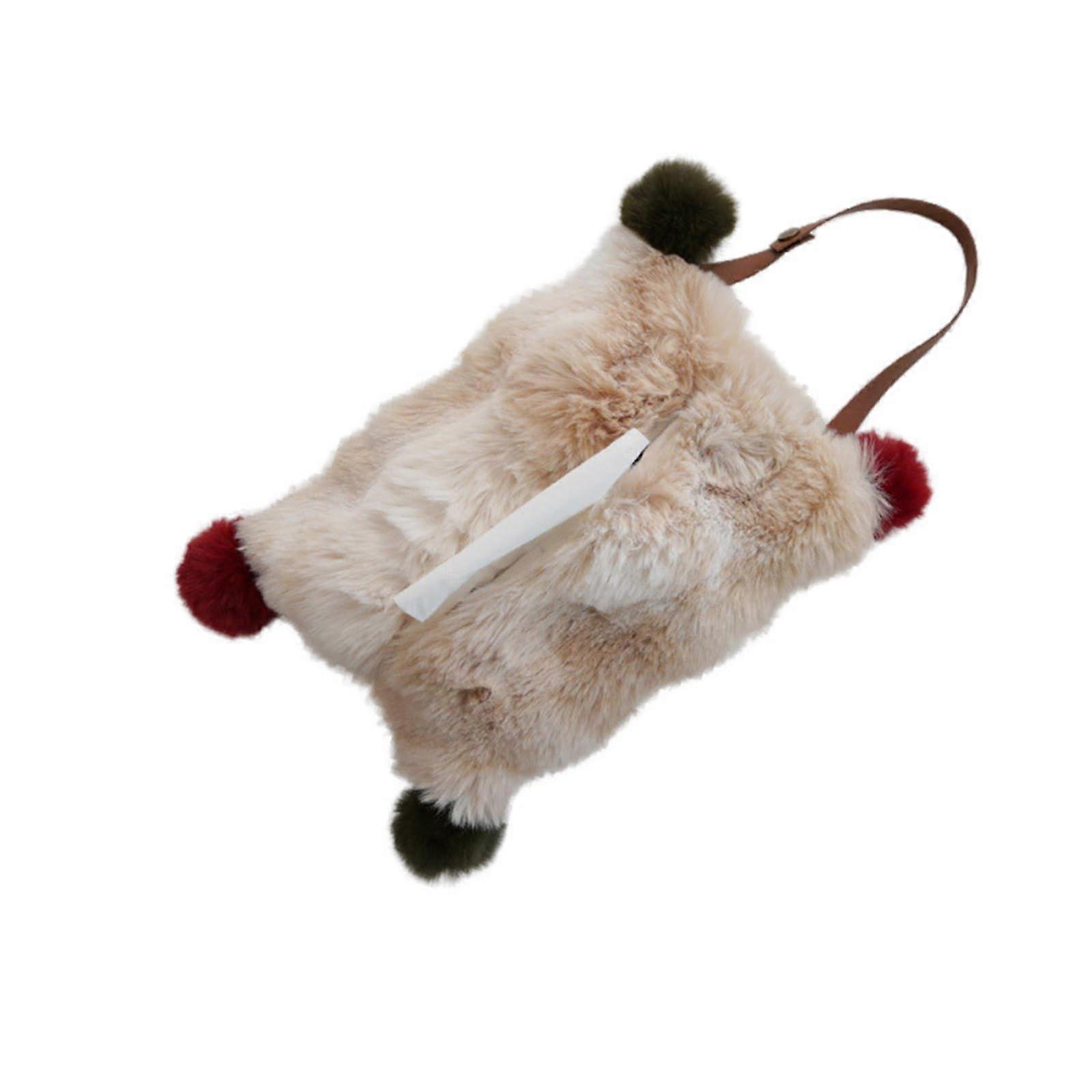 Plush Tissue Holder Coffee Color with Long Handle Soft Polyester Tissue Box Cover for Home Decor