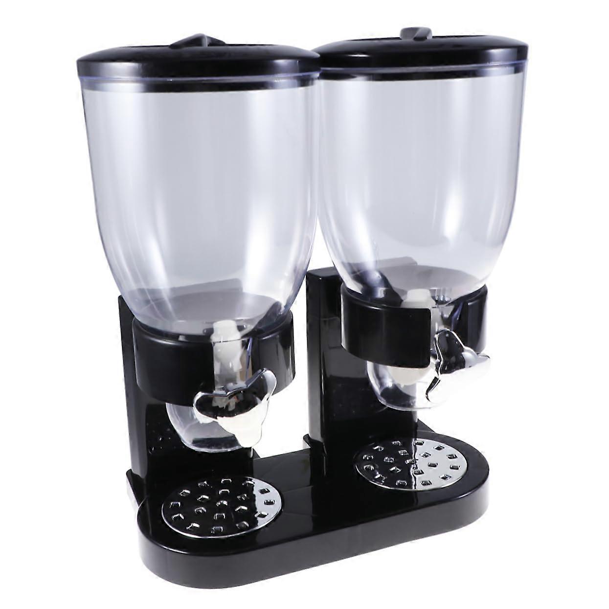 Double Cereal Dispenser Black Wall Mounted Dry Food Storage Container with Portion Control for Kitchen