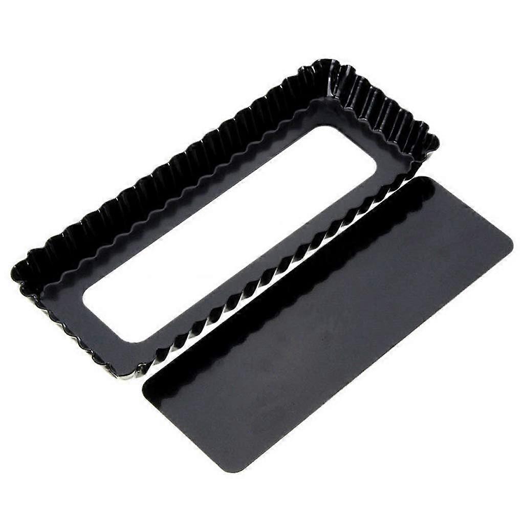 Rectangular Fluted Pie Pan with Removable Bottom Nonstick Aluminum Baking Mold Black