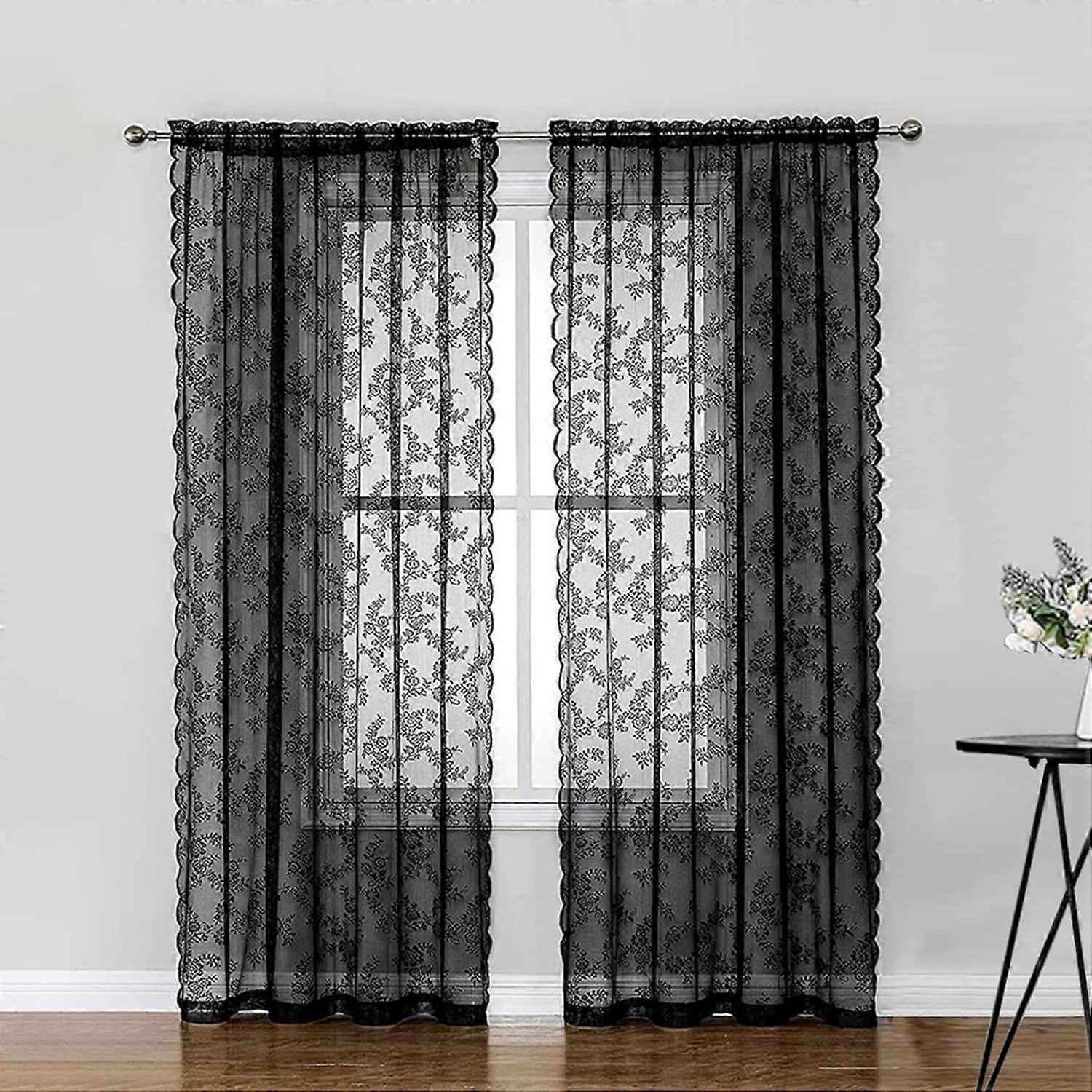 Two-piece lace curtains - floral pattern