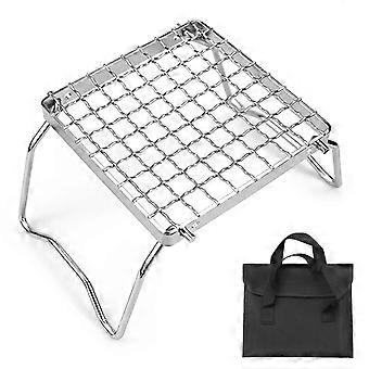 Portable Mini Folding Stove Stand Stainless Steel Durable Camping Grill Rack Compact Lightweight Design with Carry Bag for Outdoor Cookin