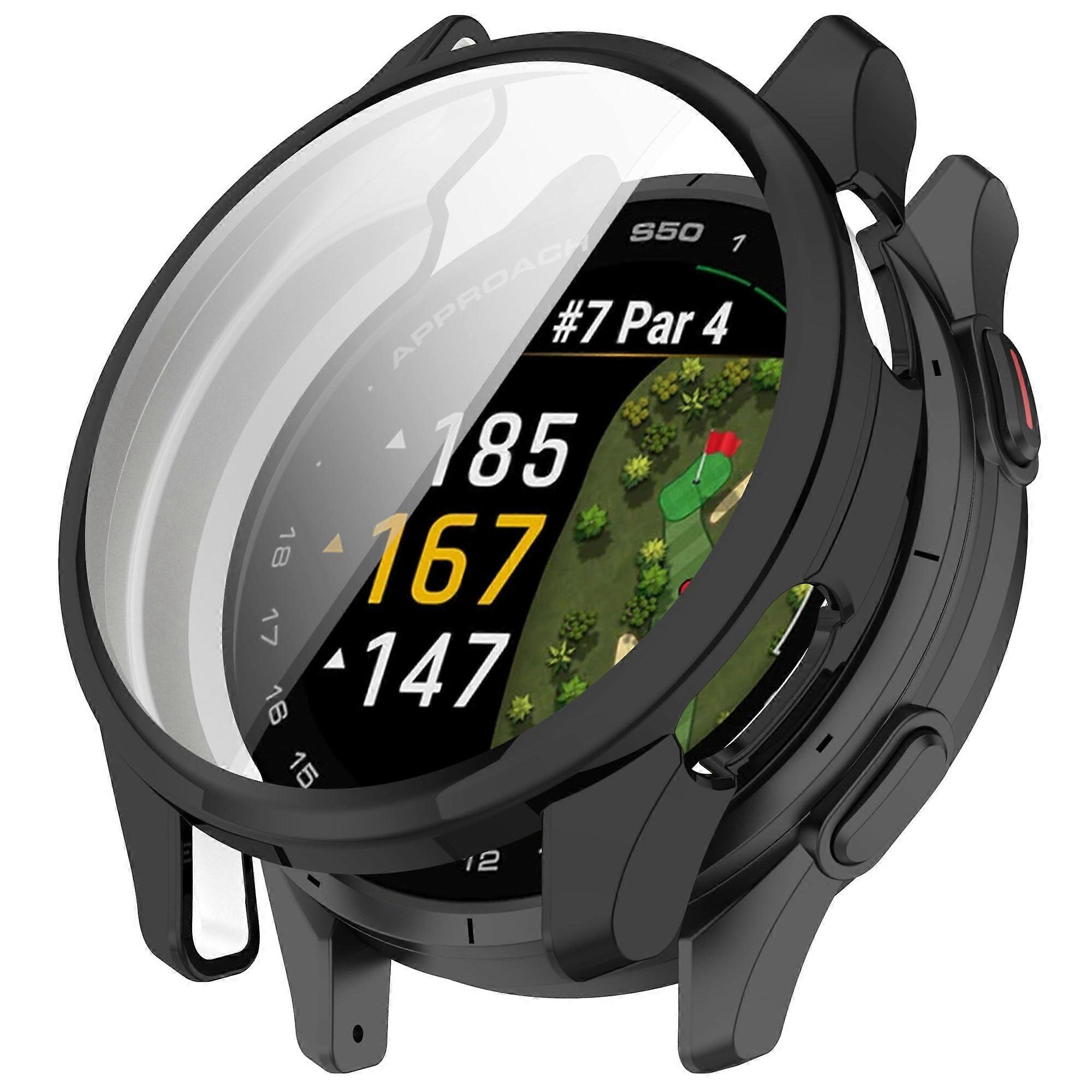 Case for Garmin Approach S50 with Screen Protector, Black TPU Shockproof Cover for Full Access
