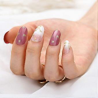 Set van 24 lange roze kunstnagels met glanzende ovale vorm voor vrouwen, inclusief acryllijm.