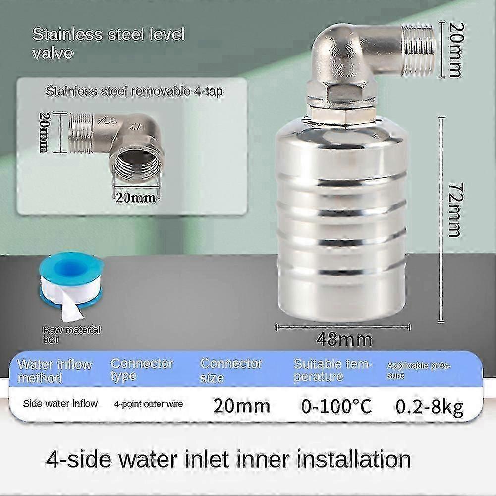 2Pcs Fully Automatic Water Level Control Float Valve, Water Level Controller compatible Water Tank 1/2Inch Side Water Intake
