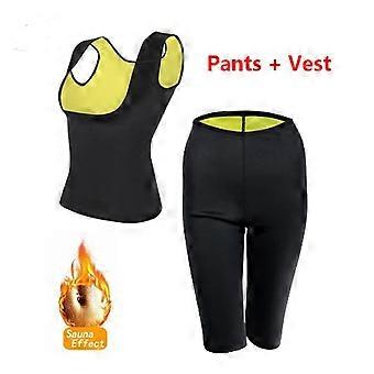 Women's Neoprene Waist Trainer T-Shirt & Shaping Shorts Set - Fitness Bustier & Warm-Up Pants