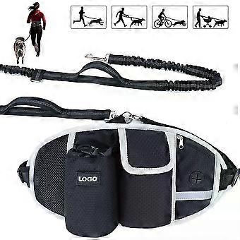 Dog Leash Walking Jogging Belt Lead with Waist Bag Pouch Wide Back Support