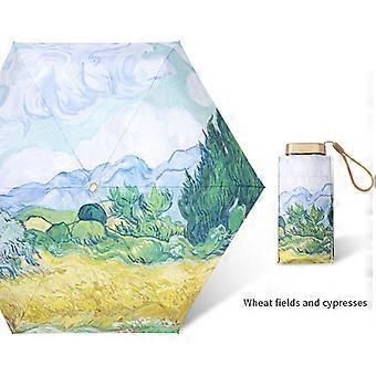 Totes Micro Mini Manual Compact Umbrella, Rose Oil Painting Umbrella, Pink With Multicolored Flowers,Travel Umbrella For Woman