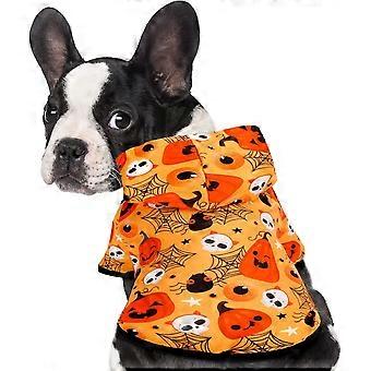 Halloween Kapuze für Haustiere Kürbis Sweatshirt Lustige Geist Welpen Kleidung Kleidung für kleine Hunde und Katzen (S, Gelb)