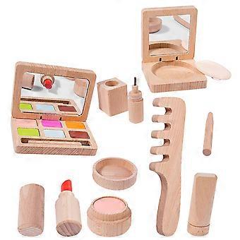 1 Satz Make-up-Kit Mädchen Make-up-Kit Kleinkinder vortäuschen Holz Schönheitssalon Spielzeug Set