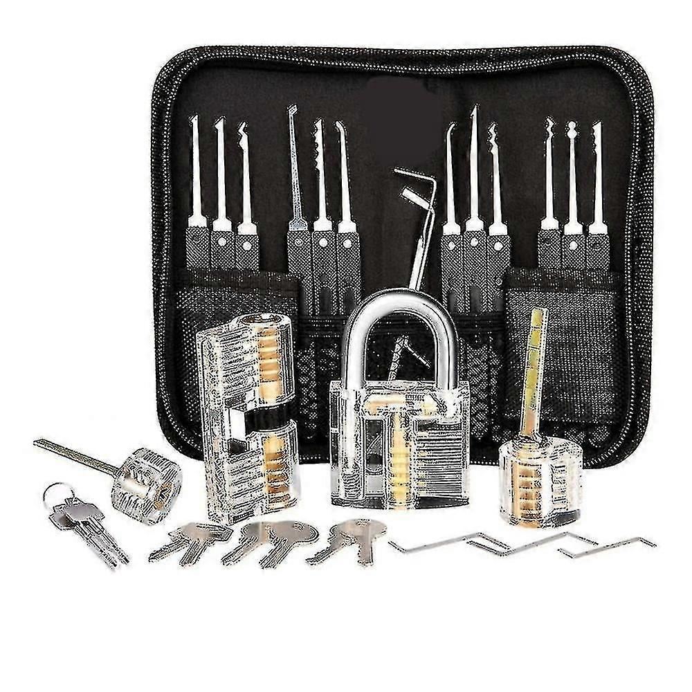 Lock picking kit, 25-piece lock picking kit, practice tools with 3 clear locks_a p [MI]