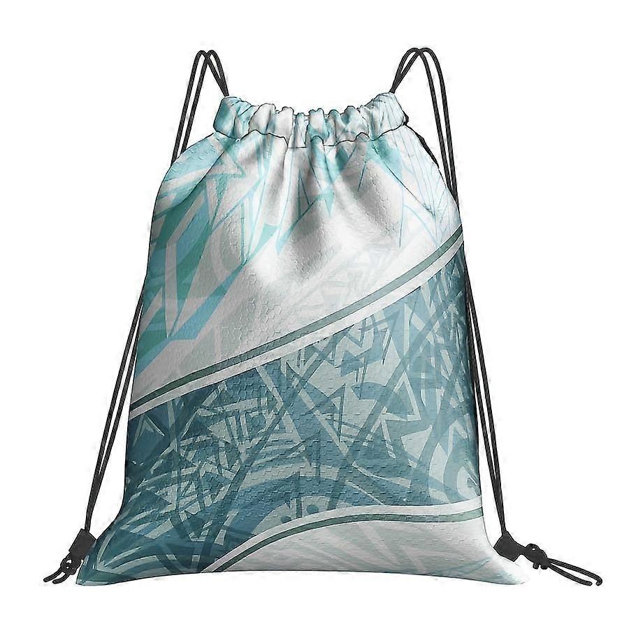 1pc 2D Printed Geometric Abstract Pattern Drawstring Gym Bag - Blue and White Line Drawstring Backpack, Simple Polyester-Cqazw