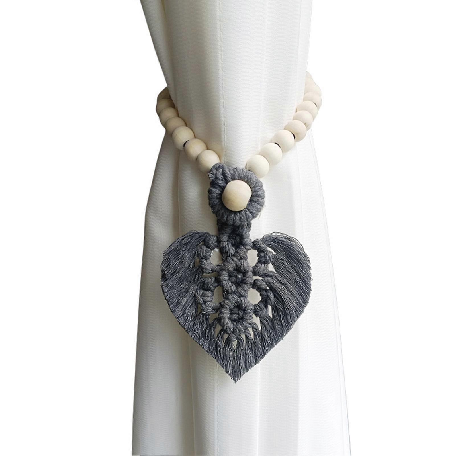 Boho Braided Leaf Curtain Tieback - with Beads for Drapes