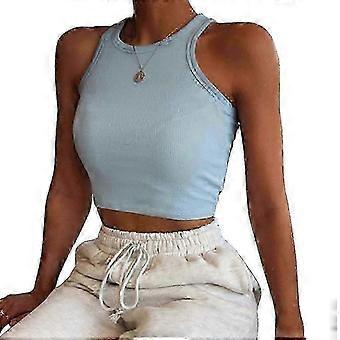 Vrouwen Mouwloos Halter Nek Crop Tank Top Geribbeld Gebreid Racerback T-Shirt Vest
