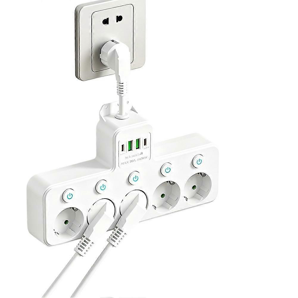 EU Plug AC Outlet Multitap Power Strip Electrical Socket USB Home Surge Protector Network Filter B:White