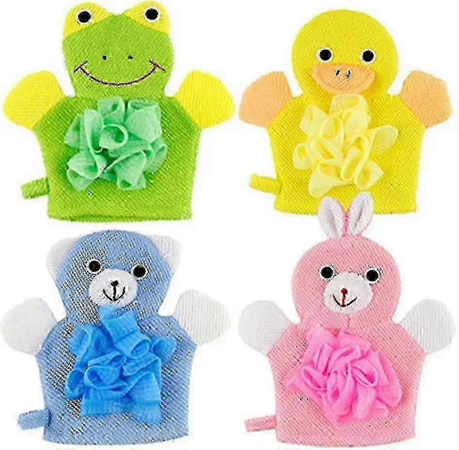 4pcs Soft Exfoliating Cartoon Bath Gloves