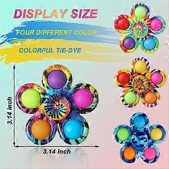 Tie Dye Pop It Fidget Spinner 4 Pack, 2 in 1 Flying Sensory Toy for Kids, Quiet Stress Relief Play