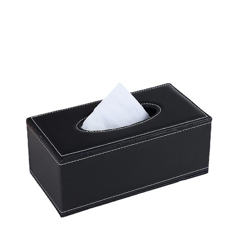 Leather Tissue Box Rectangular Lid Tissue Box Leather Napkin Holder for，Black