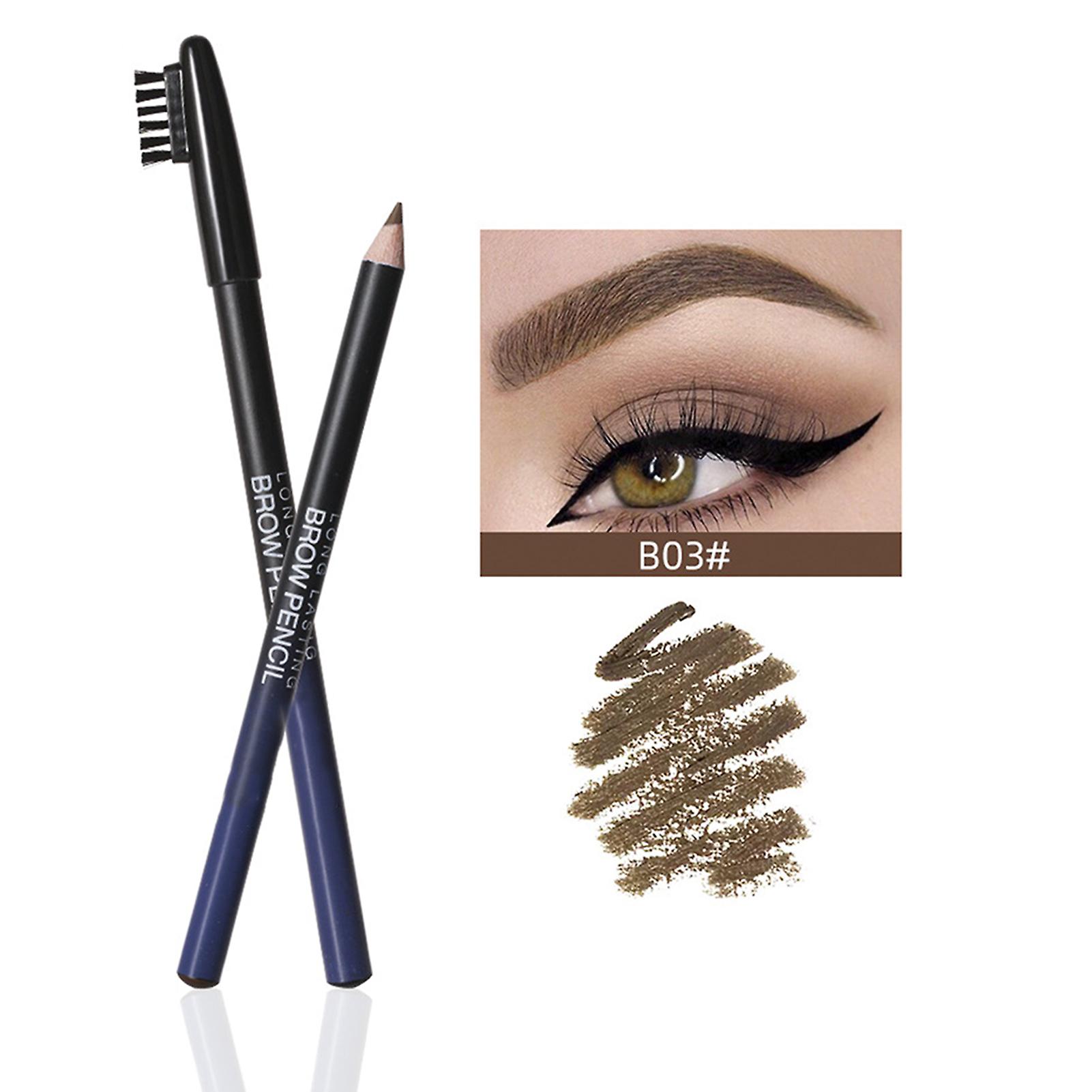 Wooden Hard Cores Eyebrow Pencil Waterproof Non-smudging Brow Pen with Brush