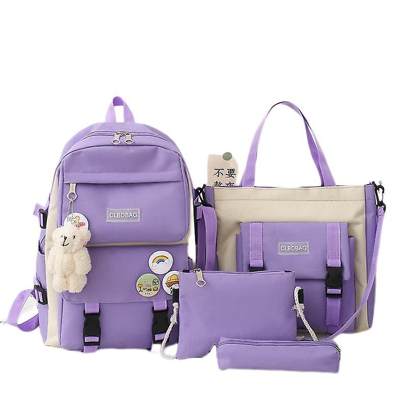 Girls Ins Campus Color Matching Four-piece Backpack