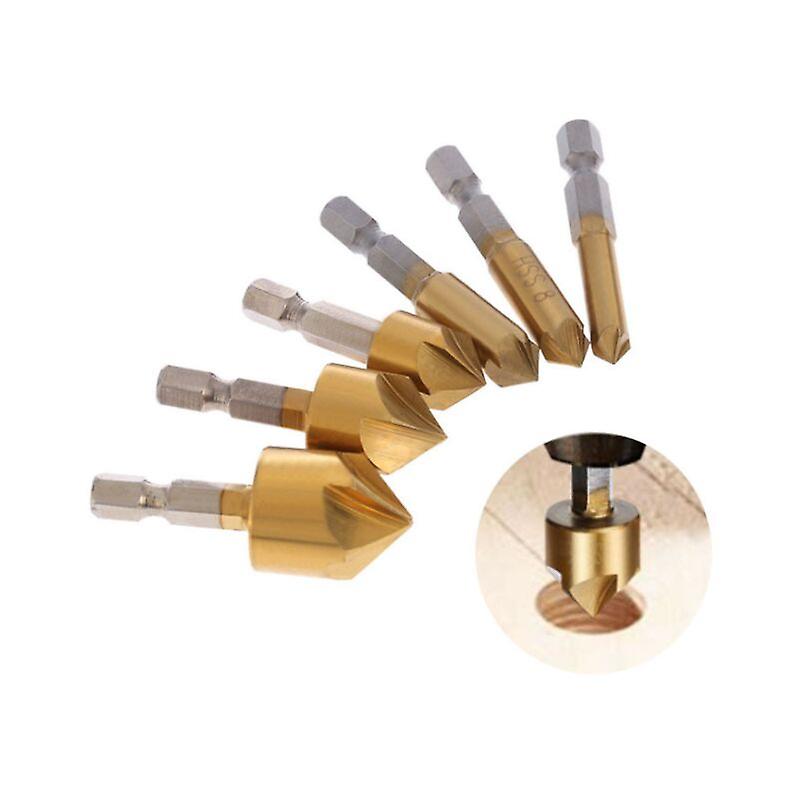 6-19mm Hex Shank Titanium Plated Six Blade Chamfer Tool 90 Degree Deburring