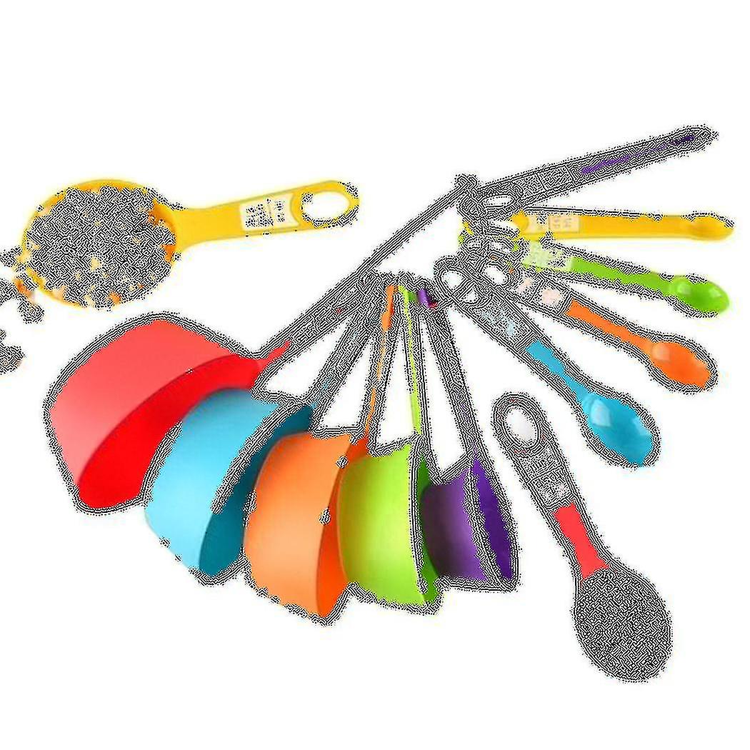 12 Pcs Plastic Measuring Cups And Spoons Set,colored Kitchen Measure Tools, Great For Baking And Co