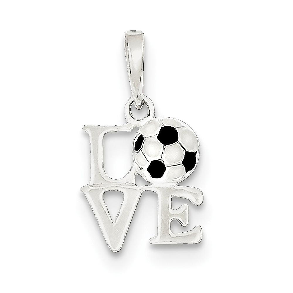 925 Sterling Silver Polished Enamel Love Soccer Pendant Necklace 16x12mm Wide-Pendant for Women