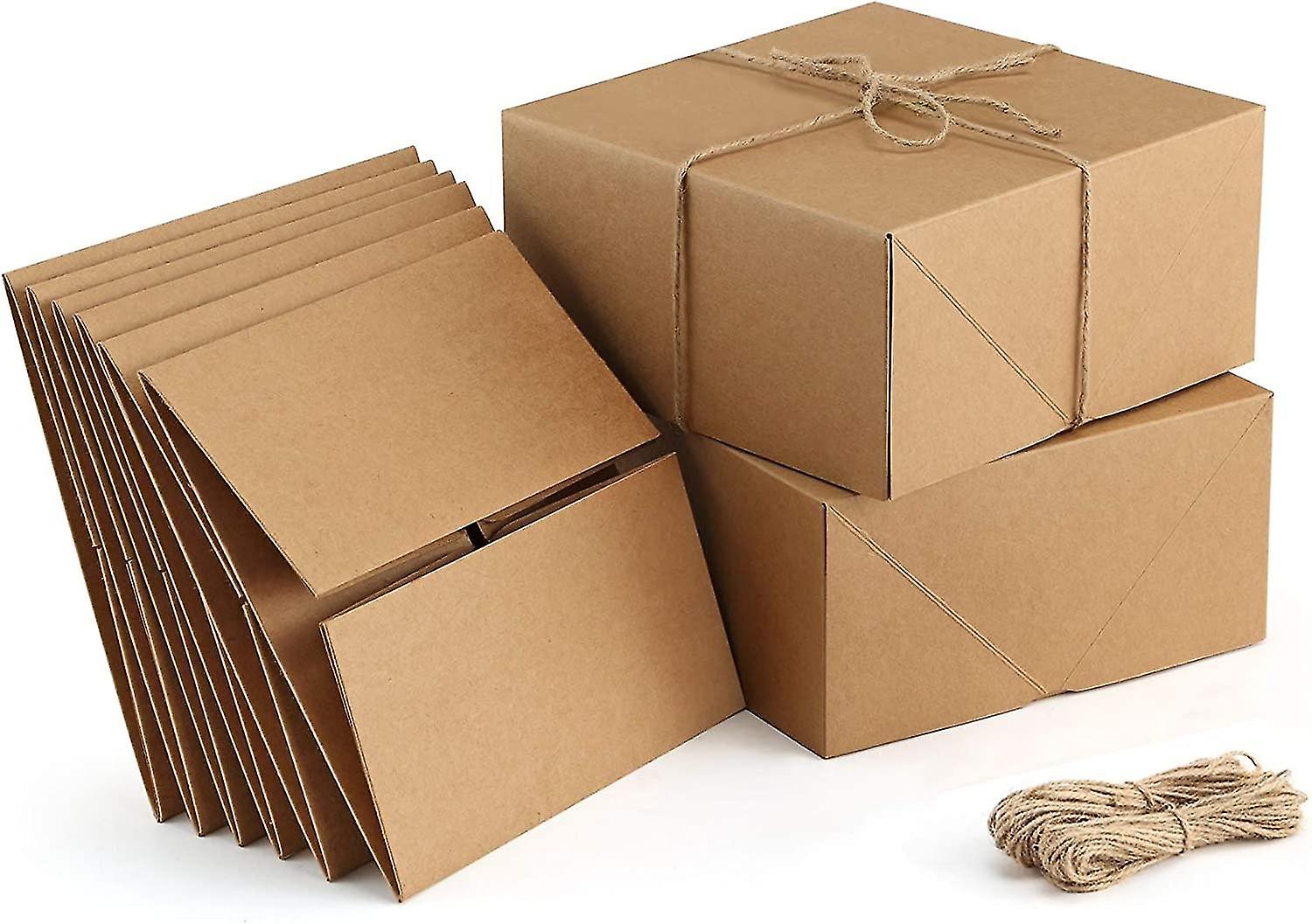 Premium Gift Boxes 10 Pack 8 X 8 X 4 Brown Paper Gift Boxes With 20 Meters Hemp Rope For Heilwiy Chr