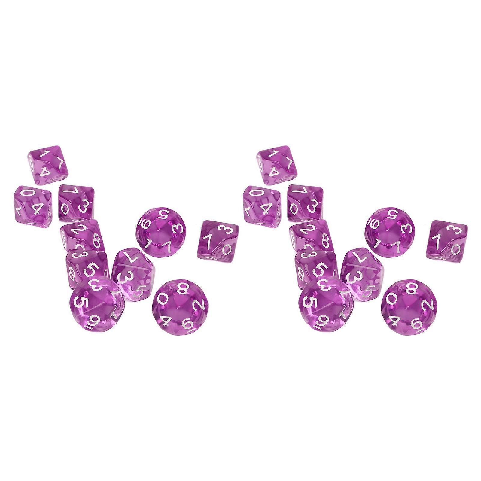 20pcs 10-Sided Purple Transparent Digital Dice for Math Learning