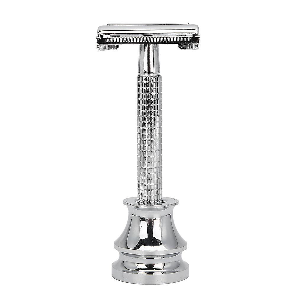3 Colors Vintage Manual Shaver Copper Safety Razors Beard Shaving Tool With BaseSilver