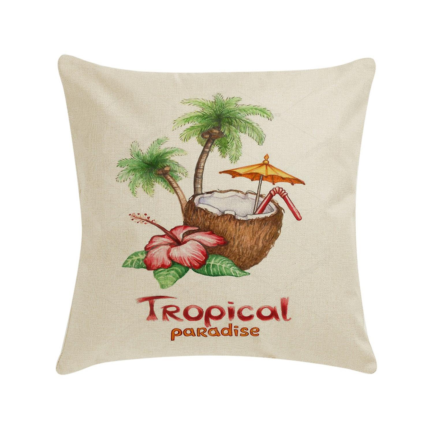 Cushion Cover Washable Hidden Zipper Flax Summer Elements Printing Throw Pillow Case Home Decor