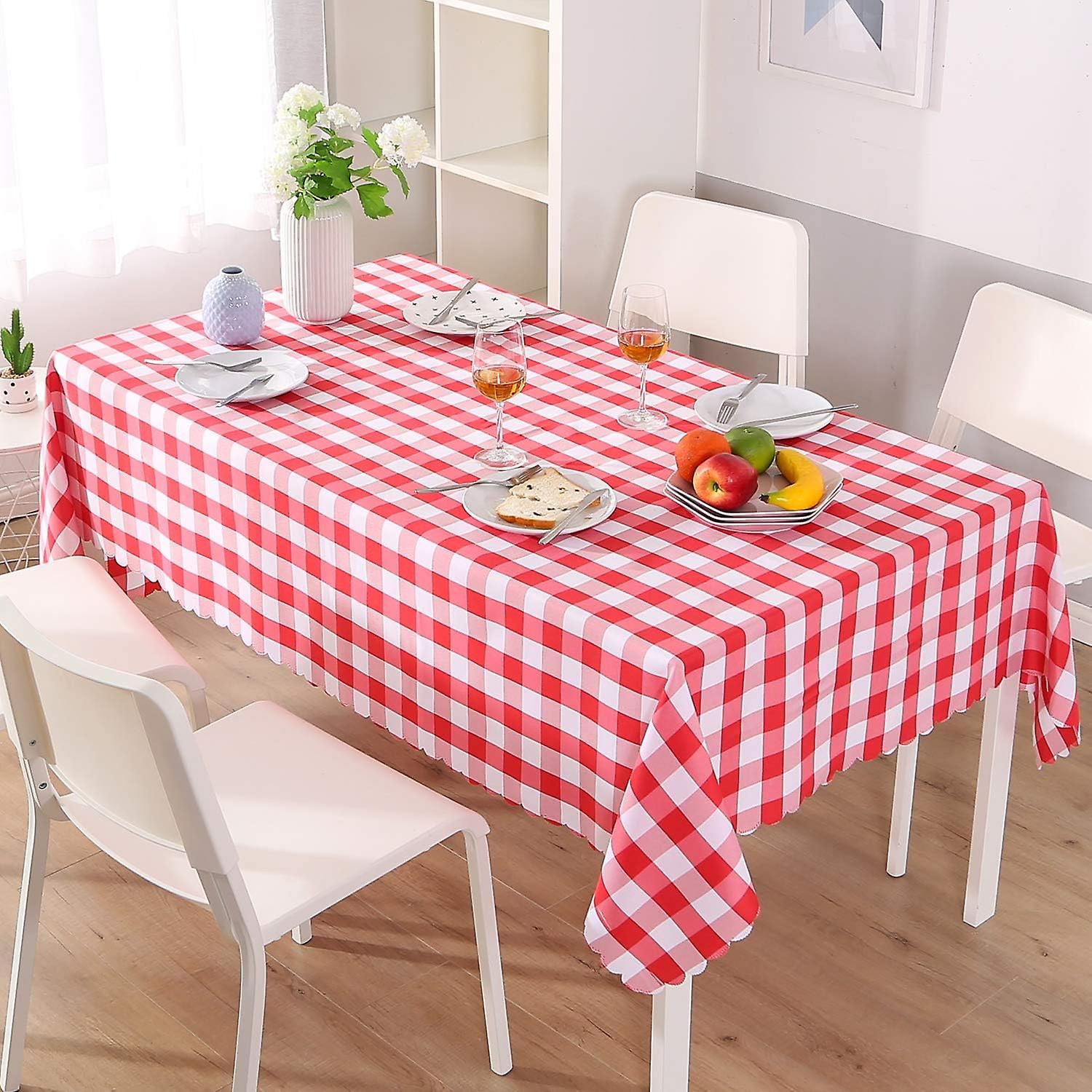 Rectangular Plaid Tablecloth Stain-Proof Canvas Gingham Fabric fo