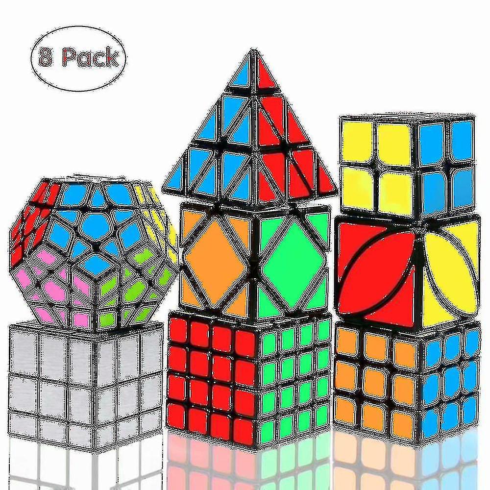 Speed Cube sæt, Magic Cube Bundle 2x2 3x3 4x4 Pyramide - Toy Puzzles Cube For Børn Og Voksne Sæt med 8 (xq)