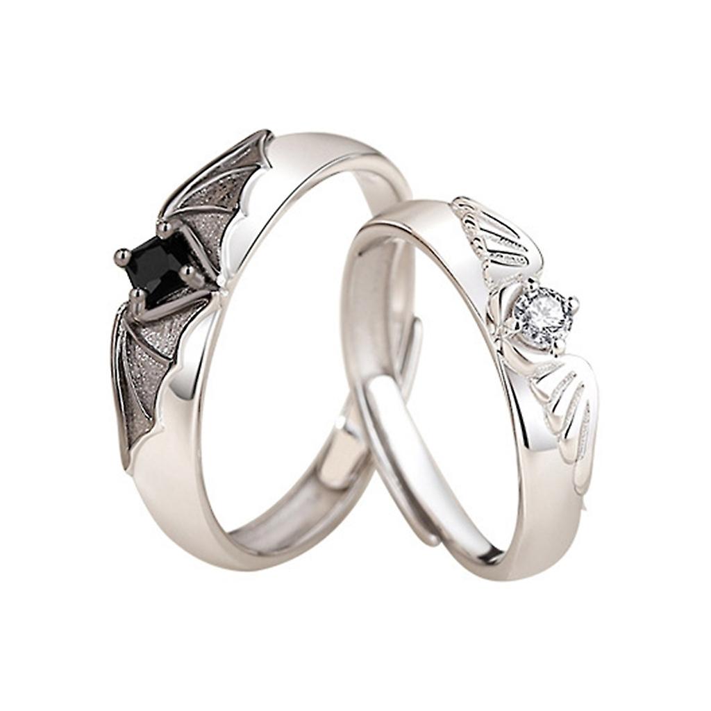 2Pcs Couple Matching Ring Angel Devil Wing Joint Ring Adjustable Promise Ring