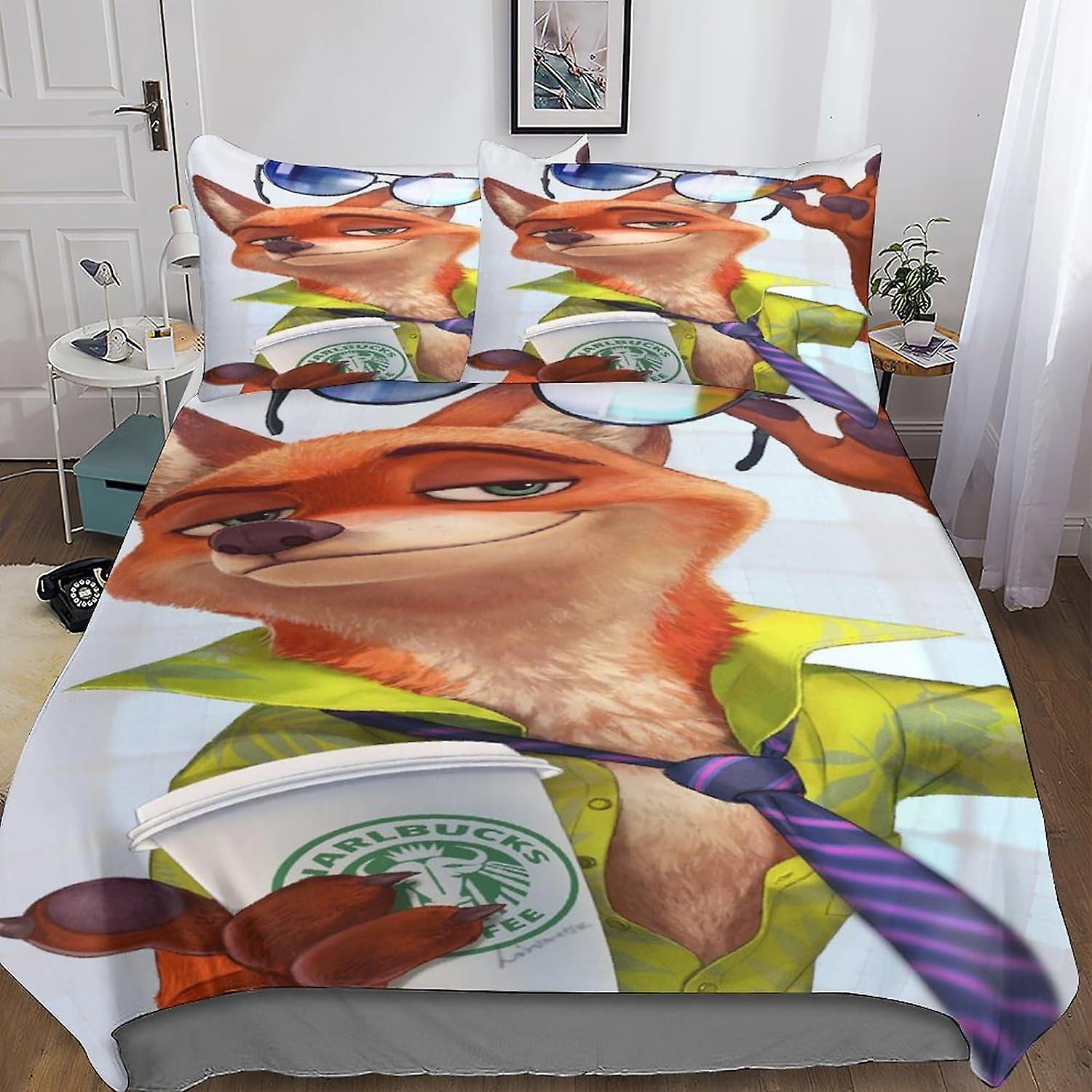 EKENOZ Zootropolis Duvet Cover Bedding Judy Hopps & Nick Wilde Comforter Cover Set Girls 3 Pieces for Kids Teens 3D Bedspread Quilt Cover with Zipper 