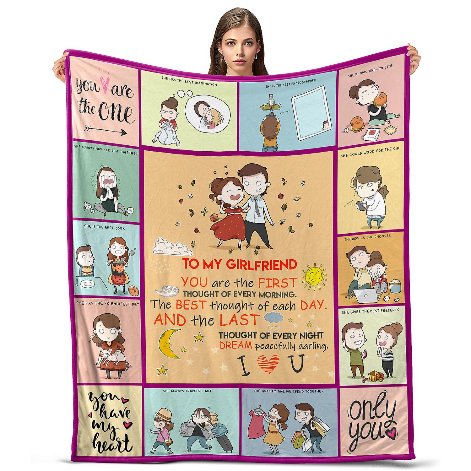 Oasisdream Lightweight and Smooth Blanket for Girlfriend with A Young Couple Together Print