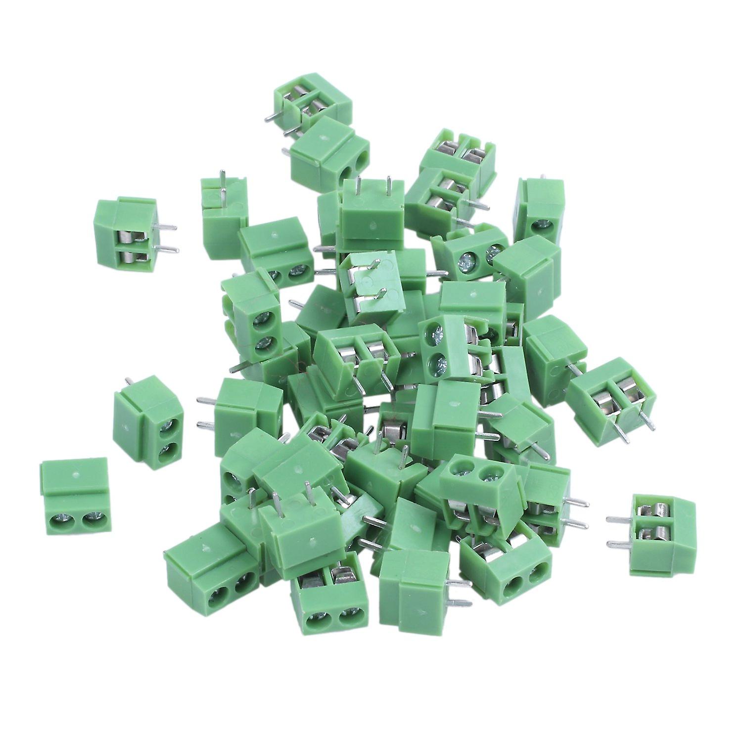 50 Pieces 2 Pin 5 mm Pinch PCB Mount Screw Terminal Block Connector 300V 10A (Green)