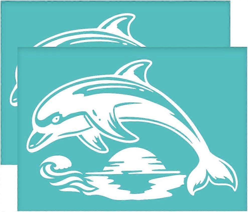 2pcs Self-Adhesive Silk Screen Stencils Dolphin Silk Screen Printing Stencil Ocean Theme Sunset Reusable
