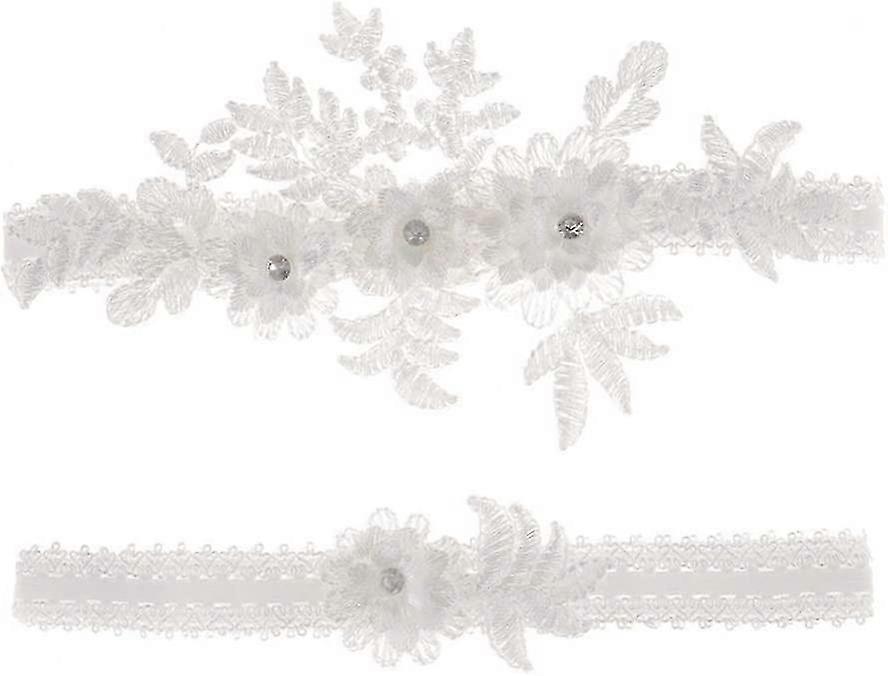 2 pezzi giarrettiere elastiche con pizzo di fiori di strass