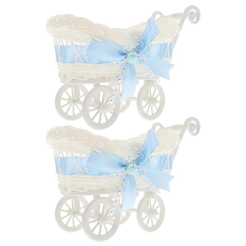 2 stuks kinderen gebruik imitatie rotan geweven mand snoep opslag cart vorm mand partij supply