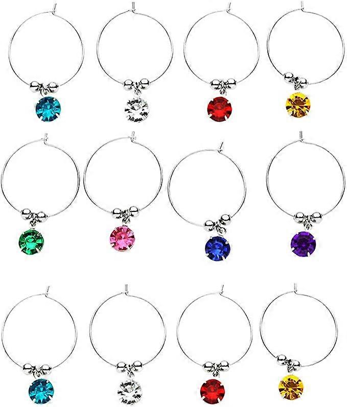 12 Stück bunte Diamanten Weinglasringe Identifizierungsetikettenringe Glasmacher (gemischte Farbe)