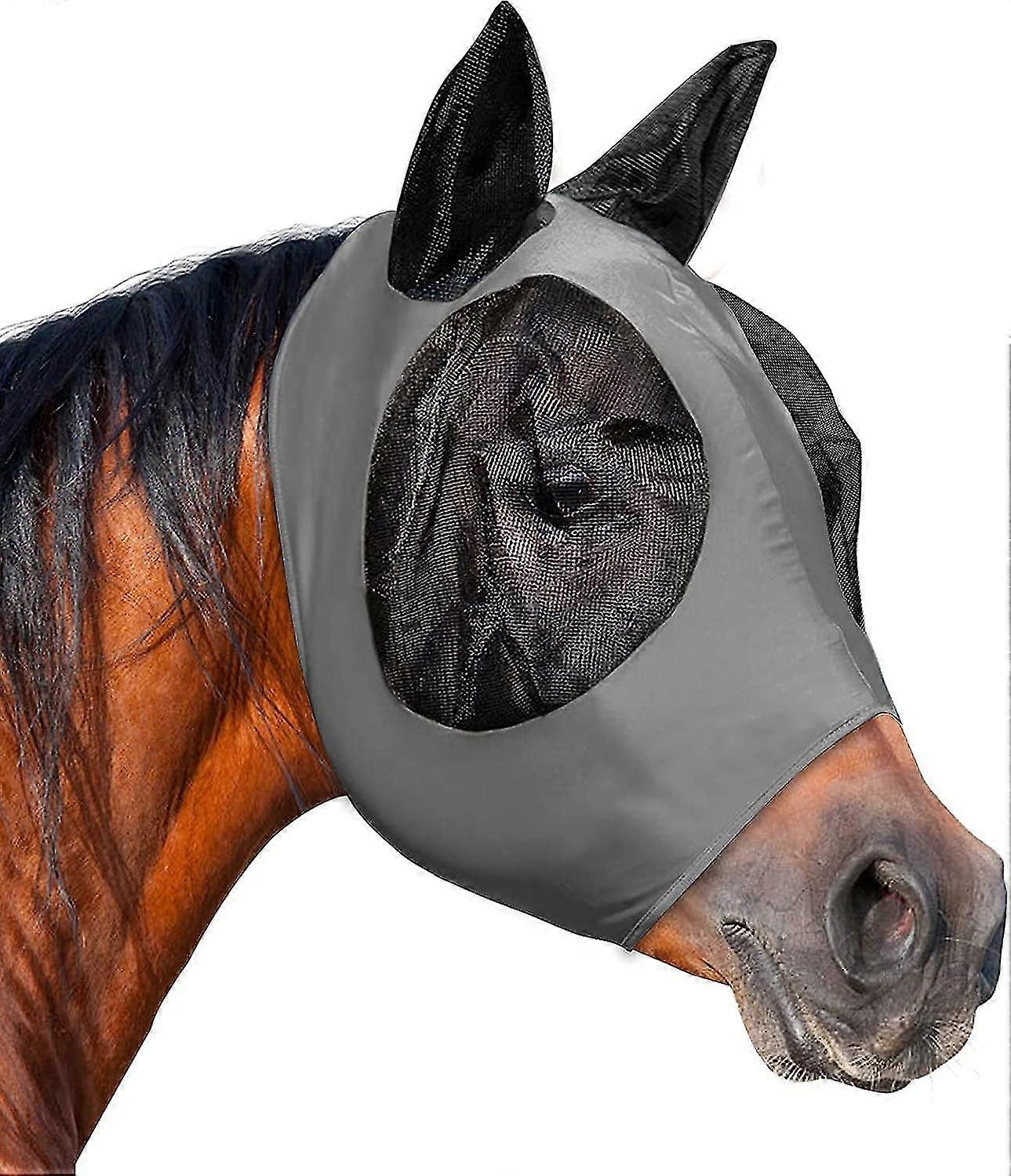 Horse Fly Mask, Fly Masks For Horses With Ears, Smooth & Elasticity Lycra Fly Mask, Avoid Equine Fly And Uv Protection(grey, Full (large))