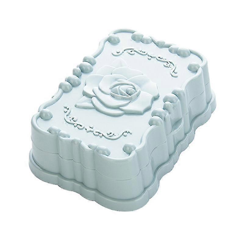 Rose Soap Box Bathroom Storage Dish Drain Rack Holder Container Case With Lid(Sky-Blue)