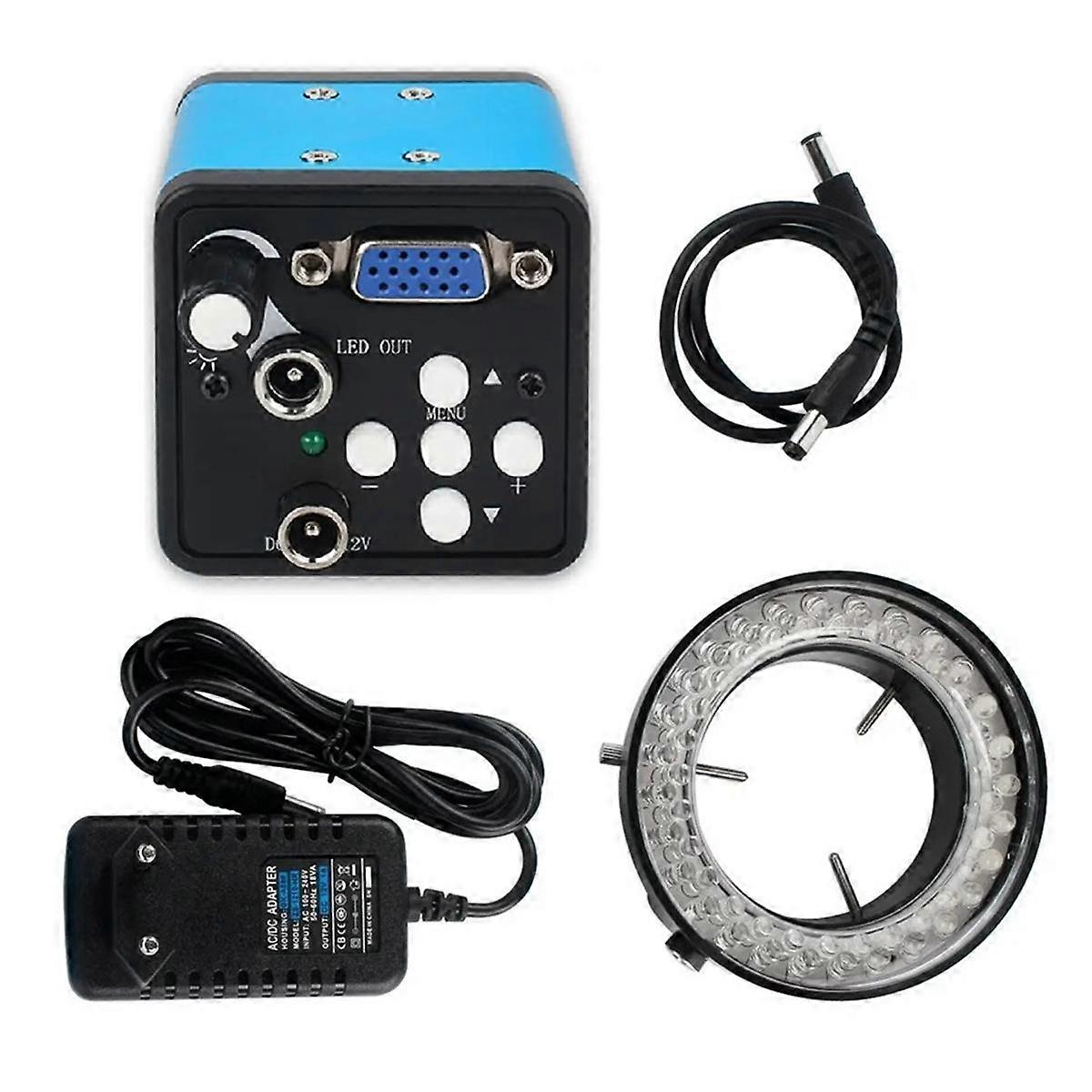 13MP VGA Video Microscope Camera 1080P with 1-130X Zoom C-Lens and Brightness Adjustable Light for Phone Repair EU Plug