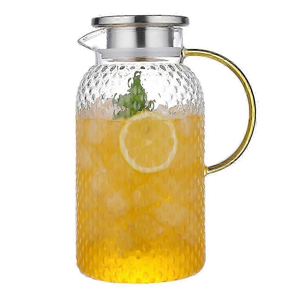إبريق ماء ، إبريق زجاجي 1.9 لتر ، إبريق ماء للثلاجة ، إبريق مع غطاء ، إبريق حراري ، إبريق ماء زجاجي للبارد أو الساخن