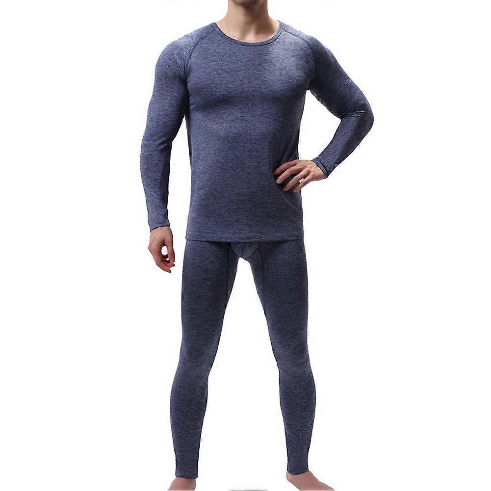 2pcs Mens Underwear Set Solid Color Warm Sleepwear Kit Thin Long Sleeve Casual Tshirt Top Bottoms